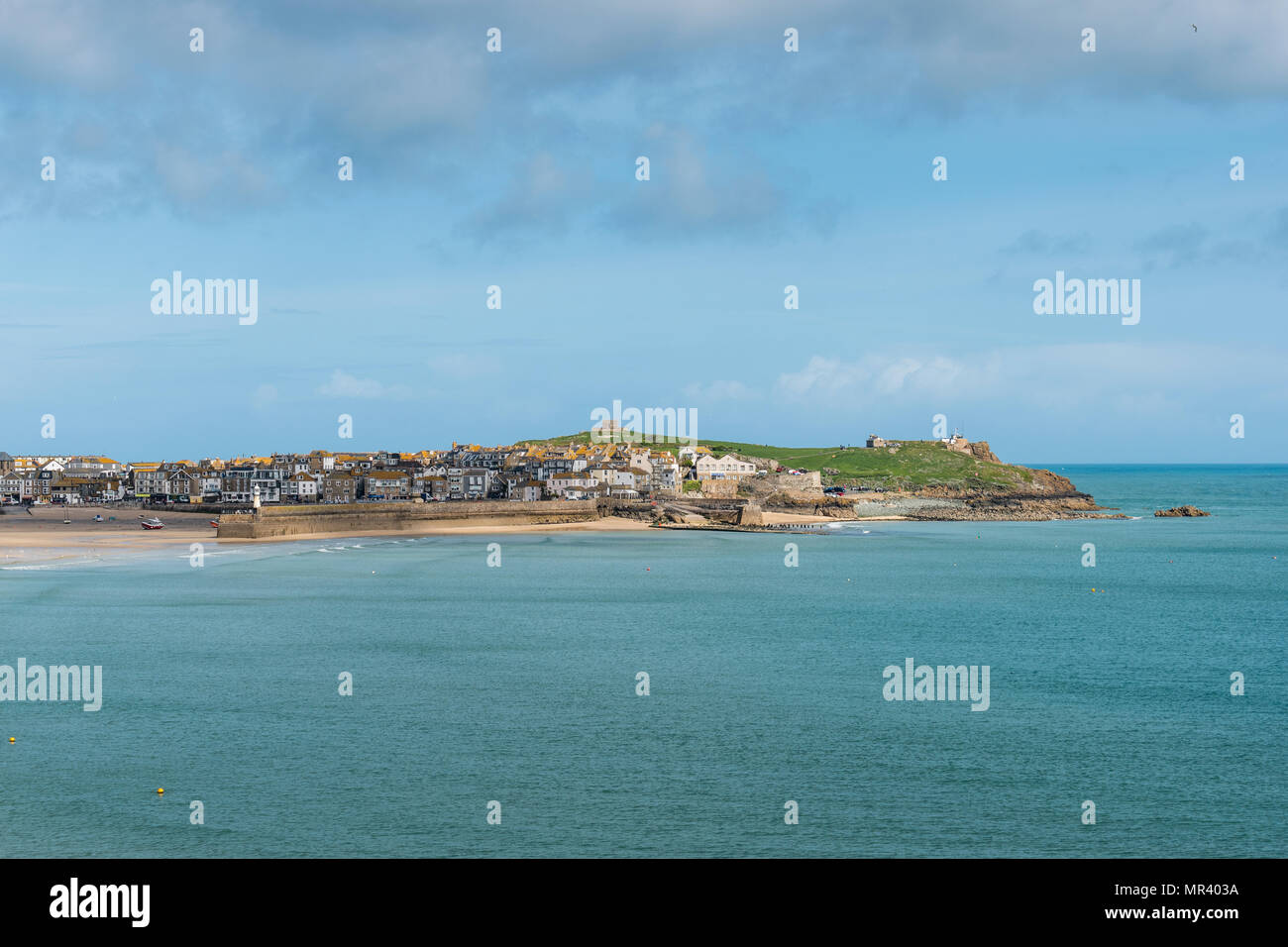 Views from the south west coast path across Porthminster towards St Ives, Cornwall, UK Stock Photo