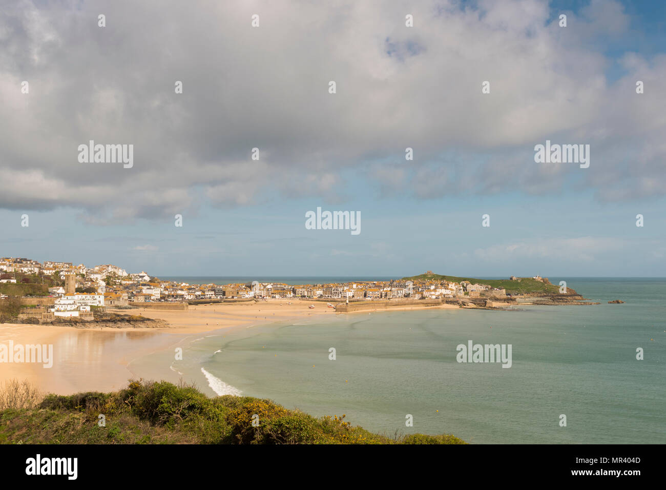 Views from the south west coast path across Porthminster towards St Ives, Cornwall, UK Stock Photo