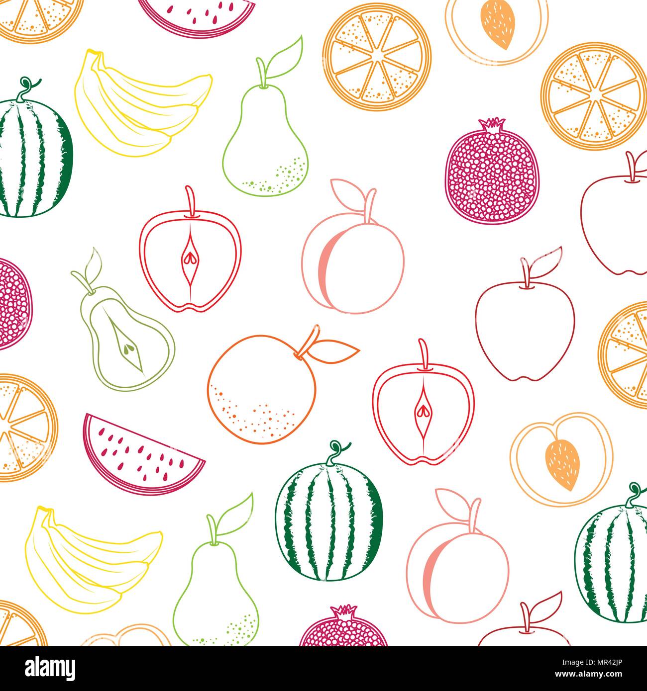 delicious set fruits healthy food pattern background Stock Vector Image ...