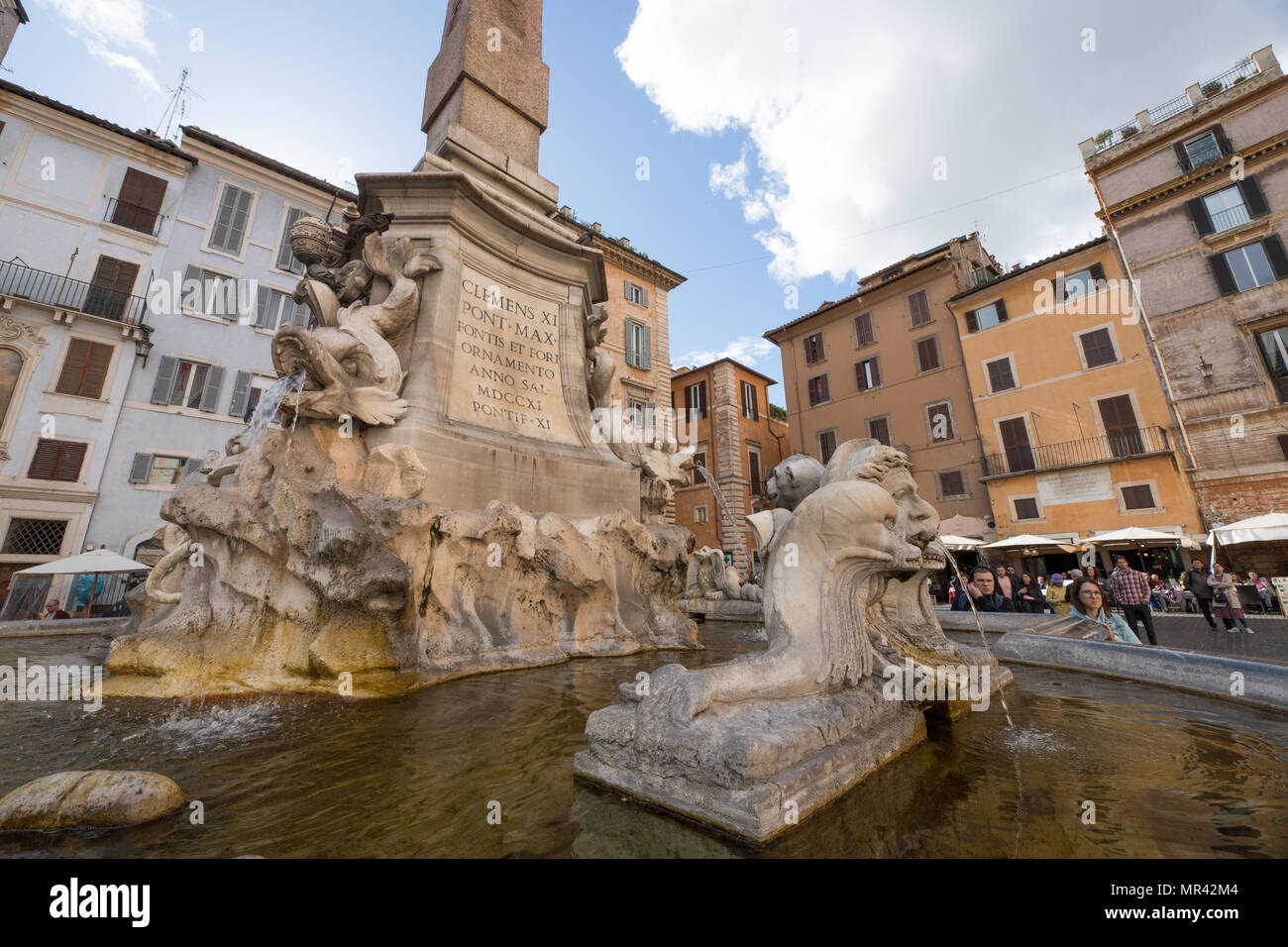 Rome fountain in Pantheon square, center city town. Stock Photo