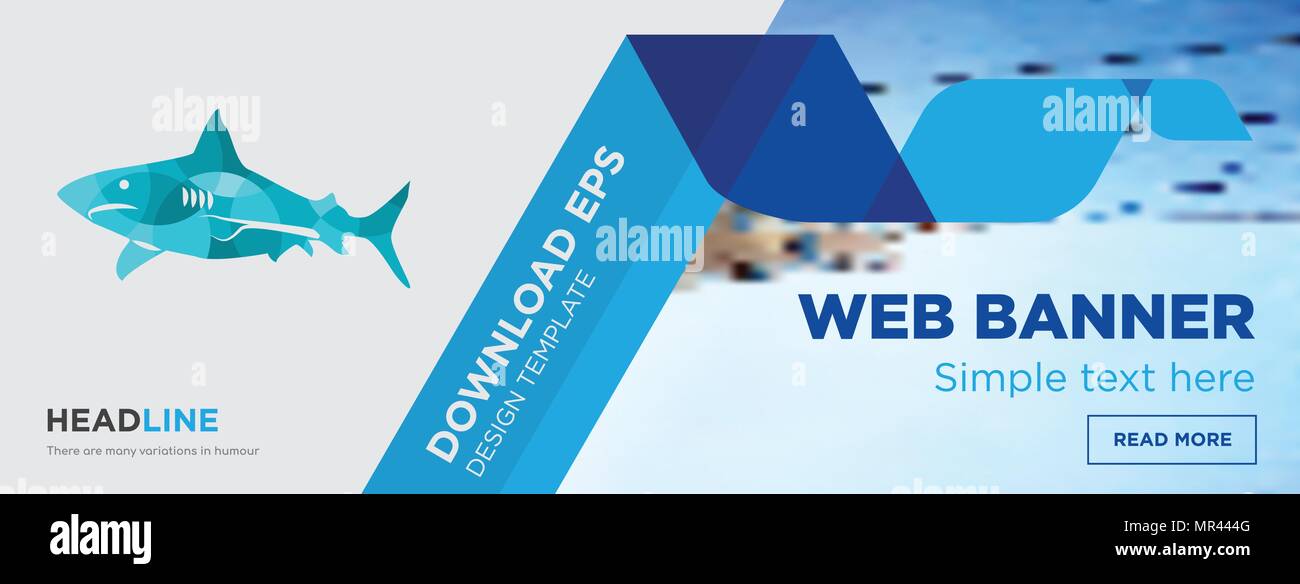 sharks concept horizontal webpage banner template design on abstract background with flat modern isolated vector icon and geometric shapes shapes Stock Vector