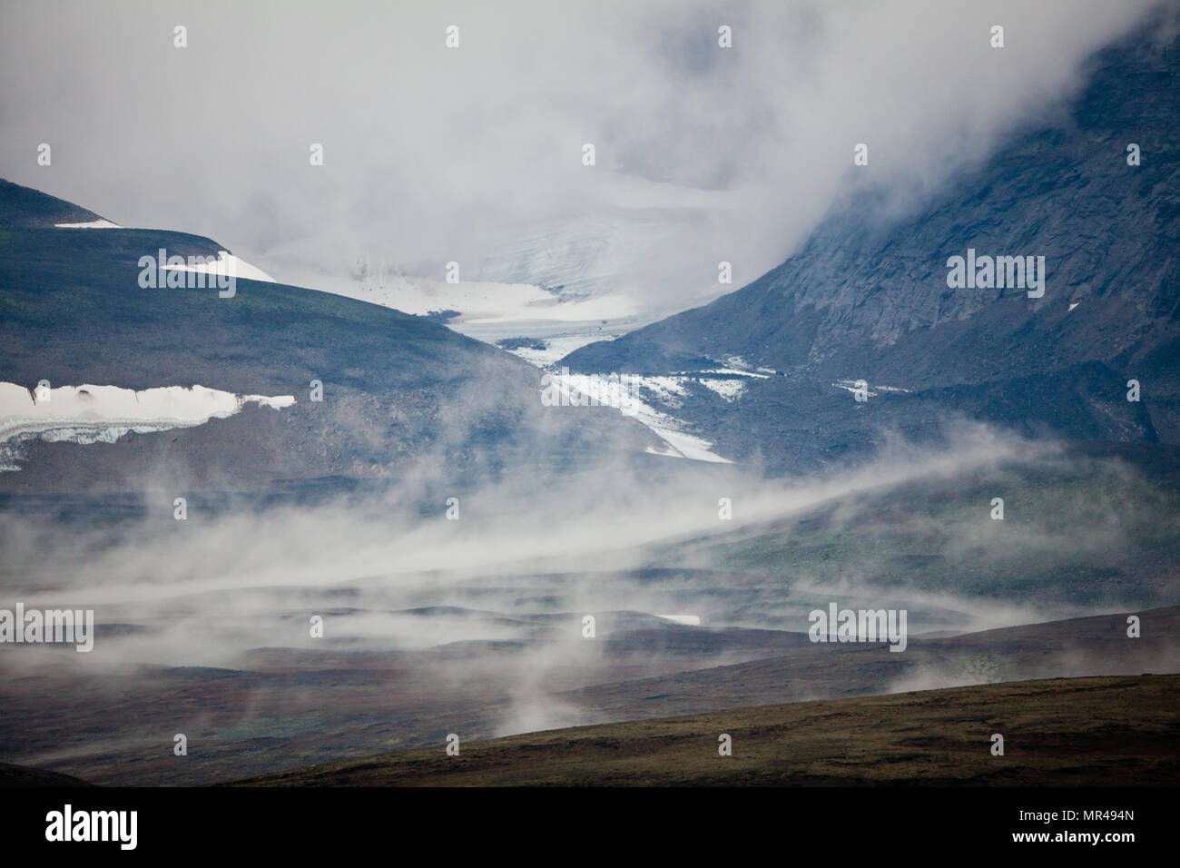 Misty landscape in Dovrefjell National Park, Dovre, Norway. Stock Photo