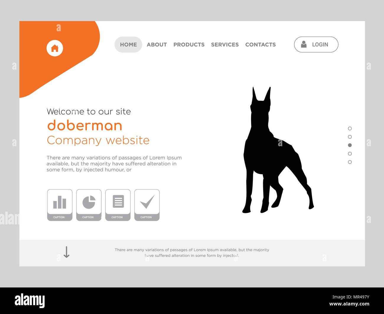 Quality One Page doberman Website Template Vector Eps, Modern Web Design with flat UI elements and landscape illustration, ideal for landing page Stock Vector