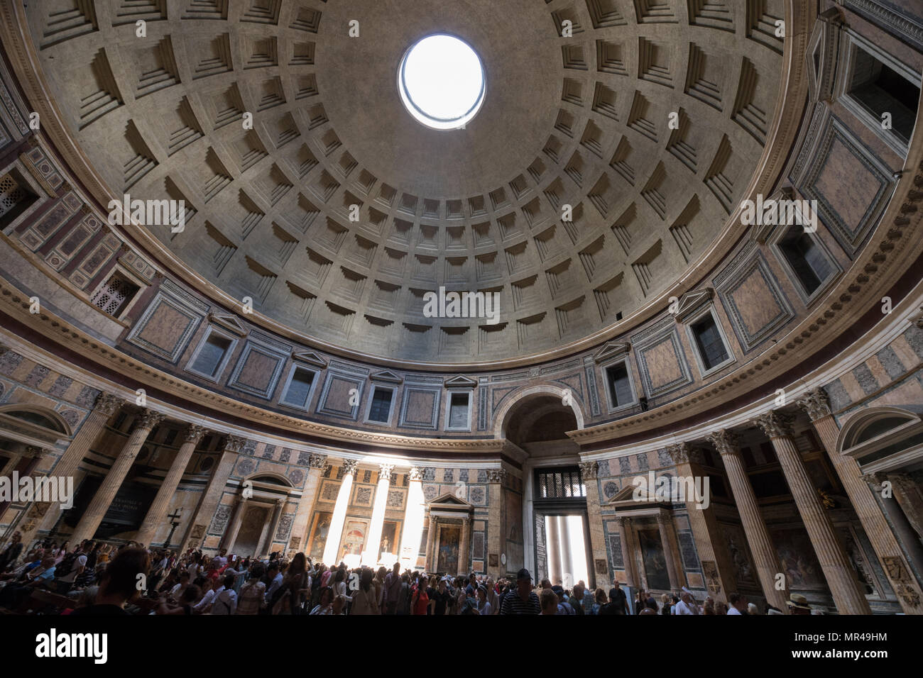 Rome Italy, Pantheon interior scene, crowd of tourists visiting the capital city monuments Stock Photo