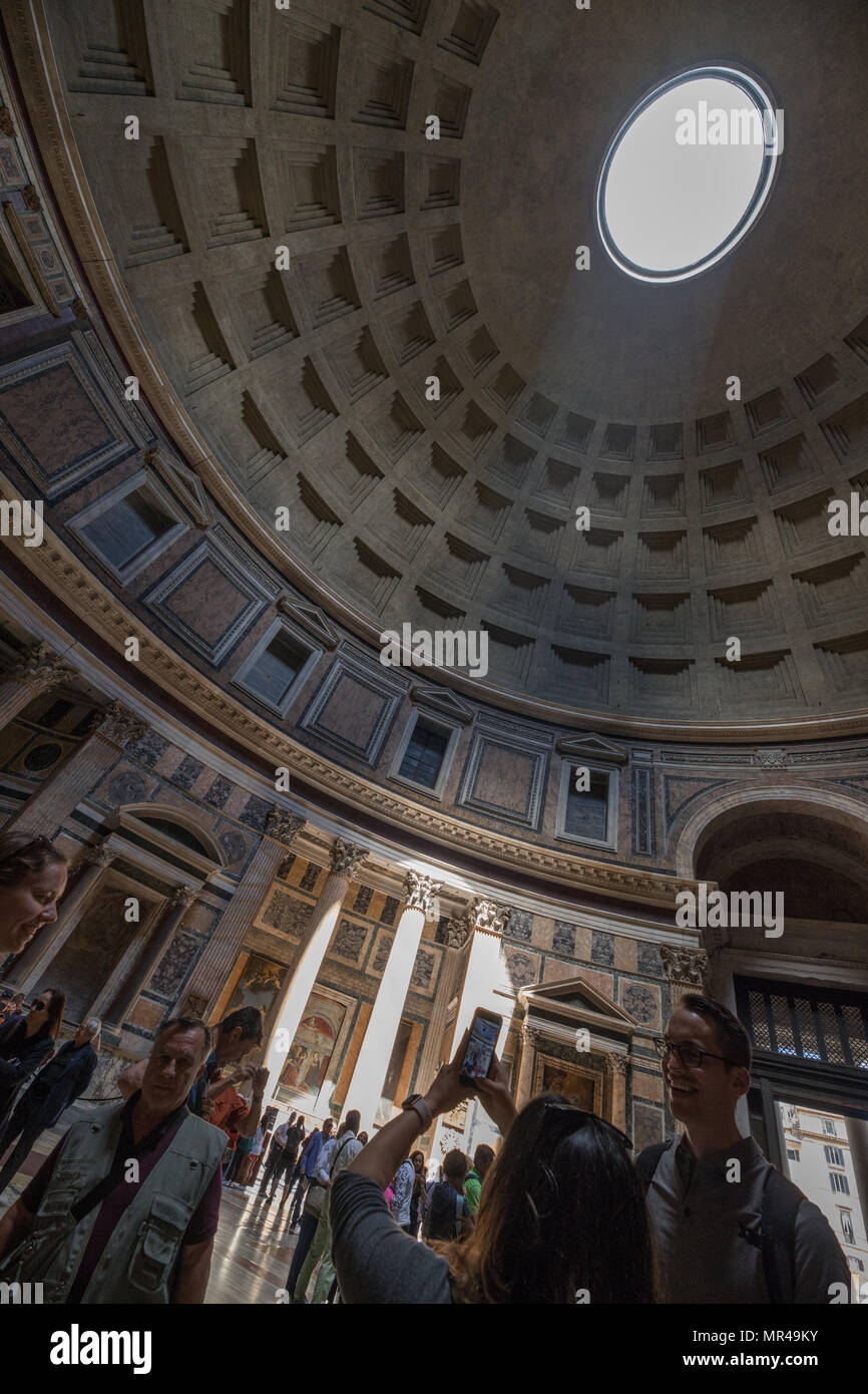 Rome Italy, Pantheon interior scene, crowd of tourists visiting the capital city monuments Stock Photo