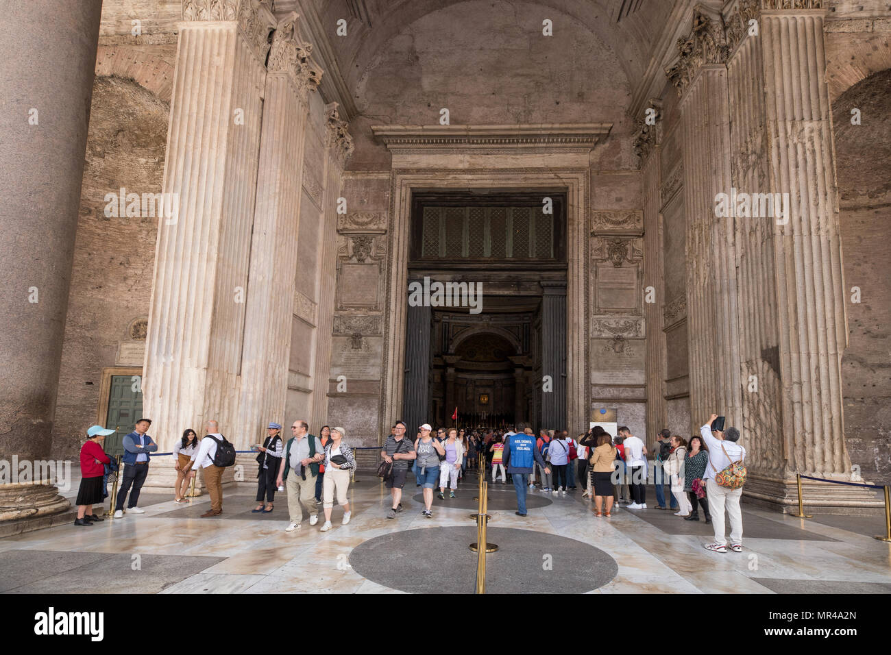 Rome Italy, crowd of tourists at the Pantheon entrance visiting the capital city monuments Stock Photo