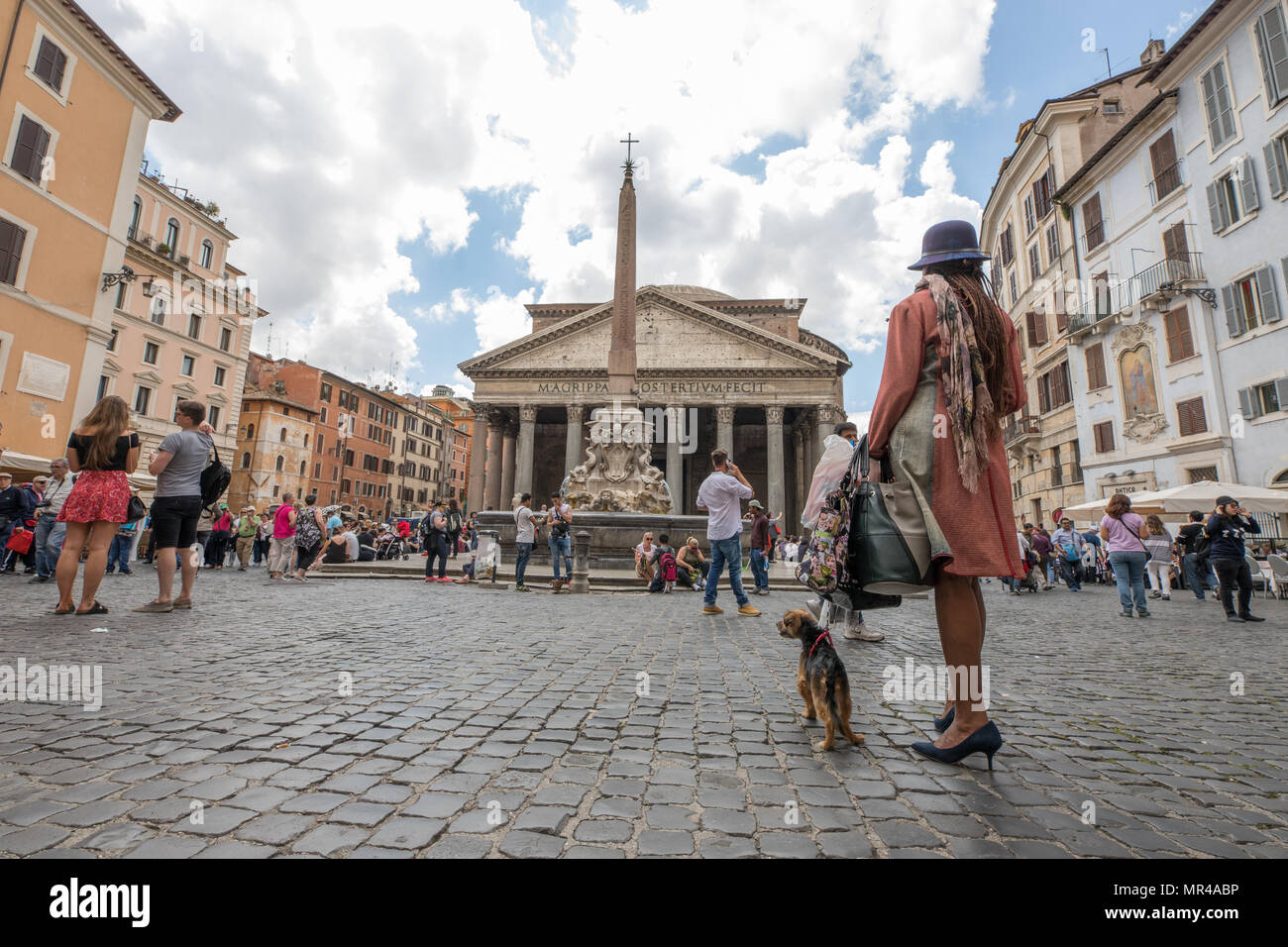 Rome Italy, Piazza della Rotonda, Pantheon,  tourists visiting the capital city monuments Stock Photo