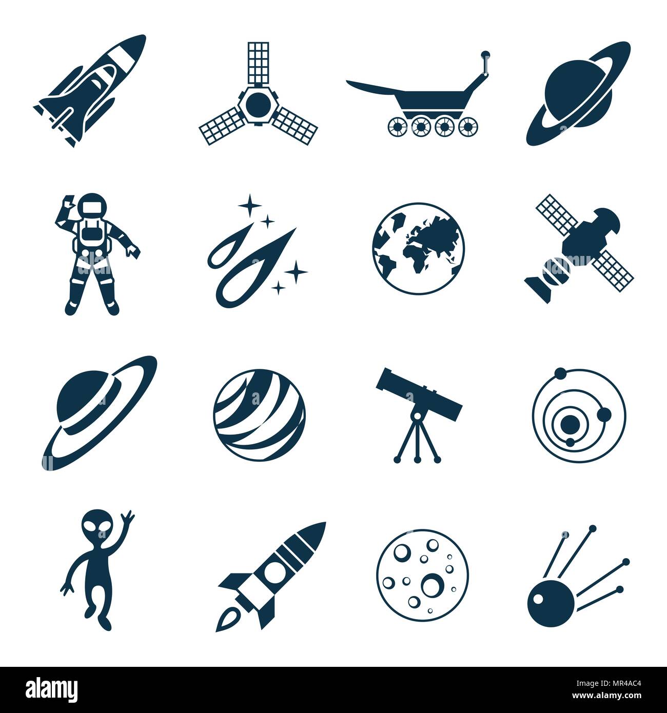 Digital vector line icons set space and rockets illustration with ...