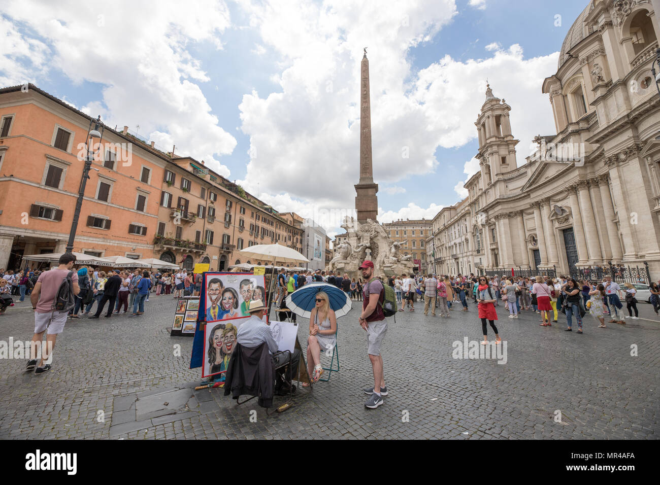 Rome Italy, Piazza della Rotonda, Pantheon, tourists visiting the capital city monuments Stock Photo