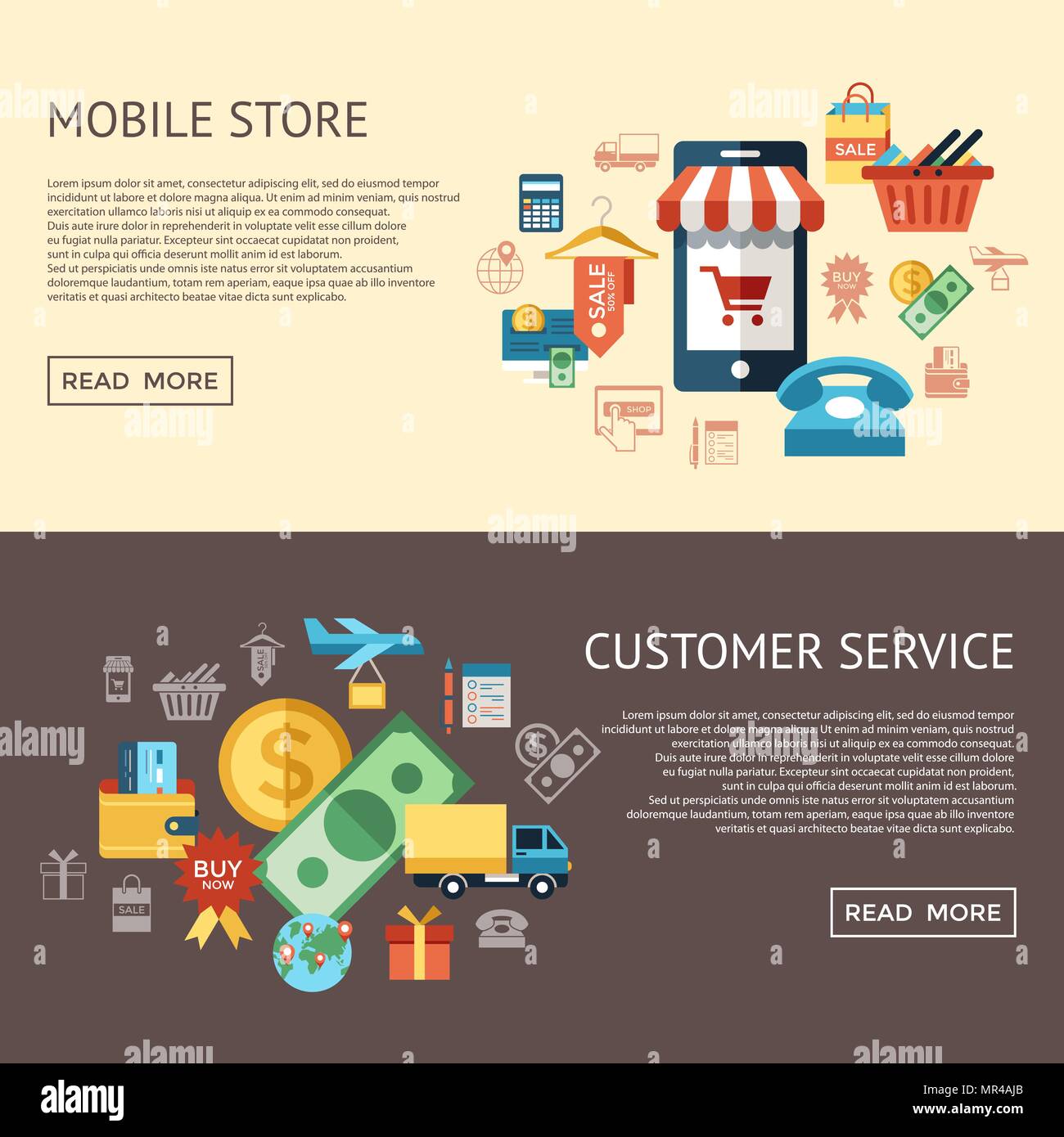 Digital vector line icons set mobile shopping and store illustration ...