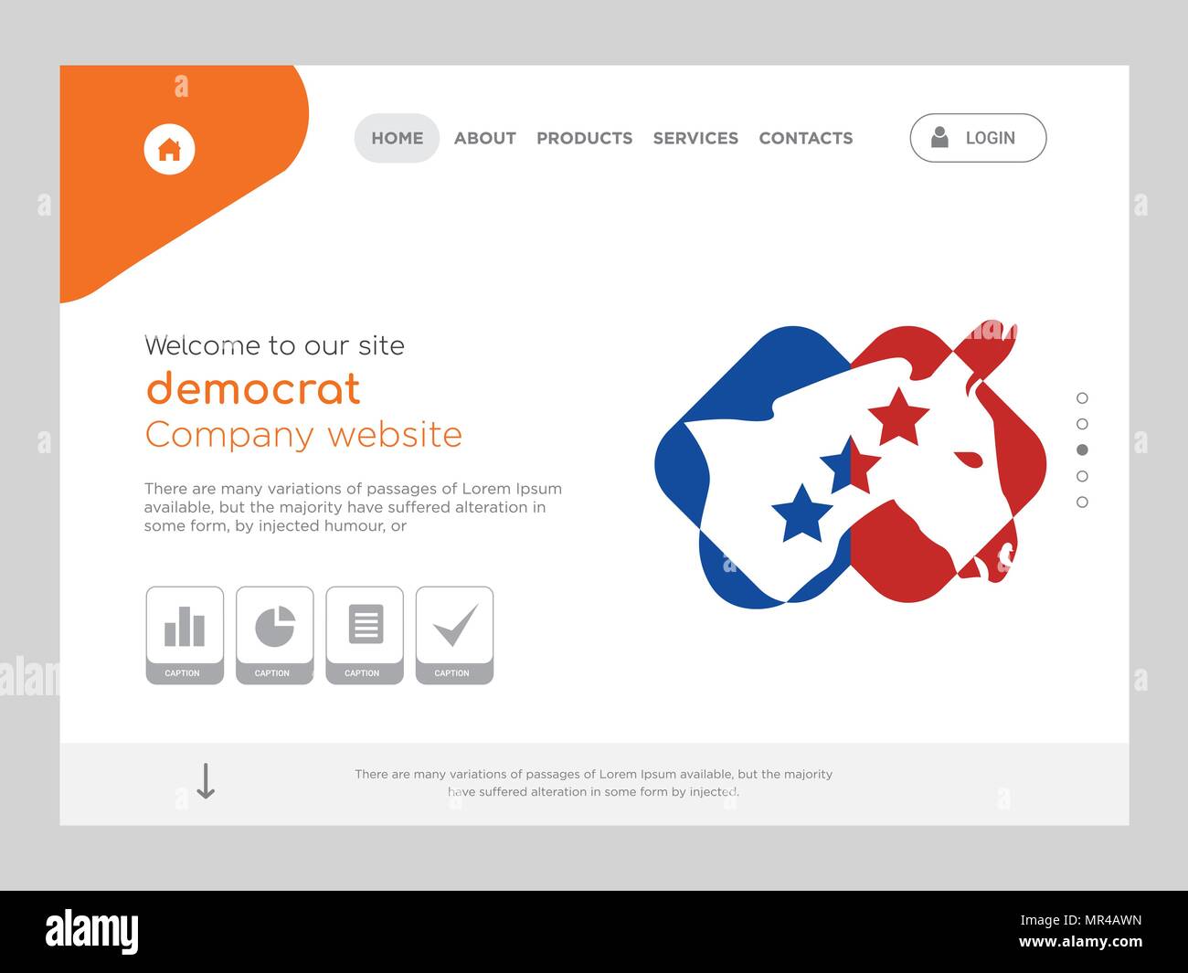 Quality One Page democrat Website Template Vector Eps, Modern Web Design with flat UI elements and landscape illustration, ideal for landing page Stock Vector