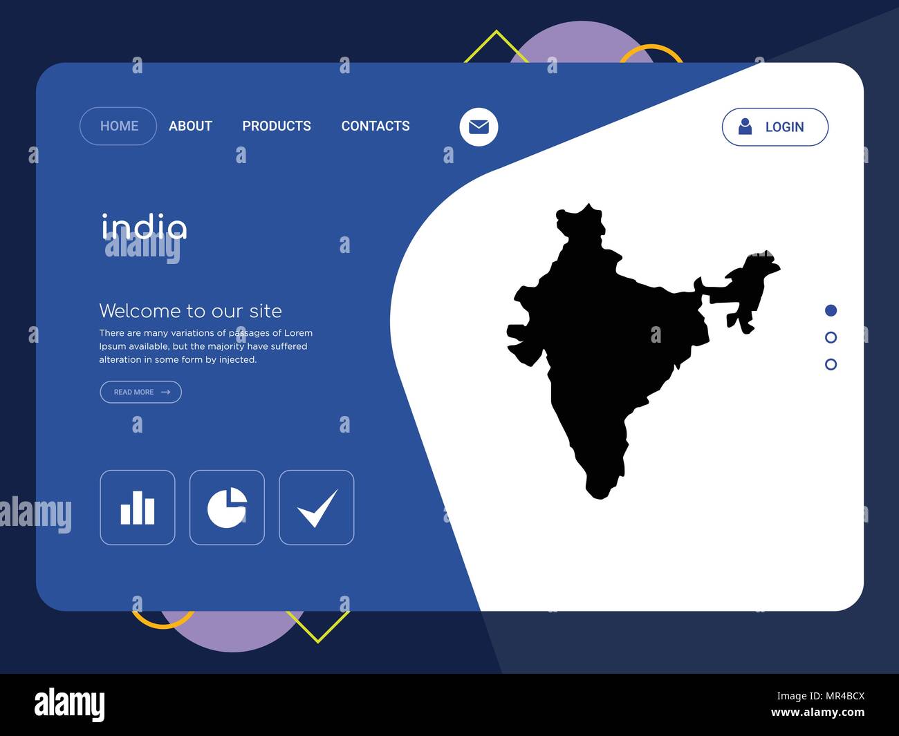 quality-one-page-india-map-website-template-vector-eps-modern-web-design-with-flat-ui-elements-and-landscape-illustration-ideal-for-landing-page-stock-vector-image-art-alamy