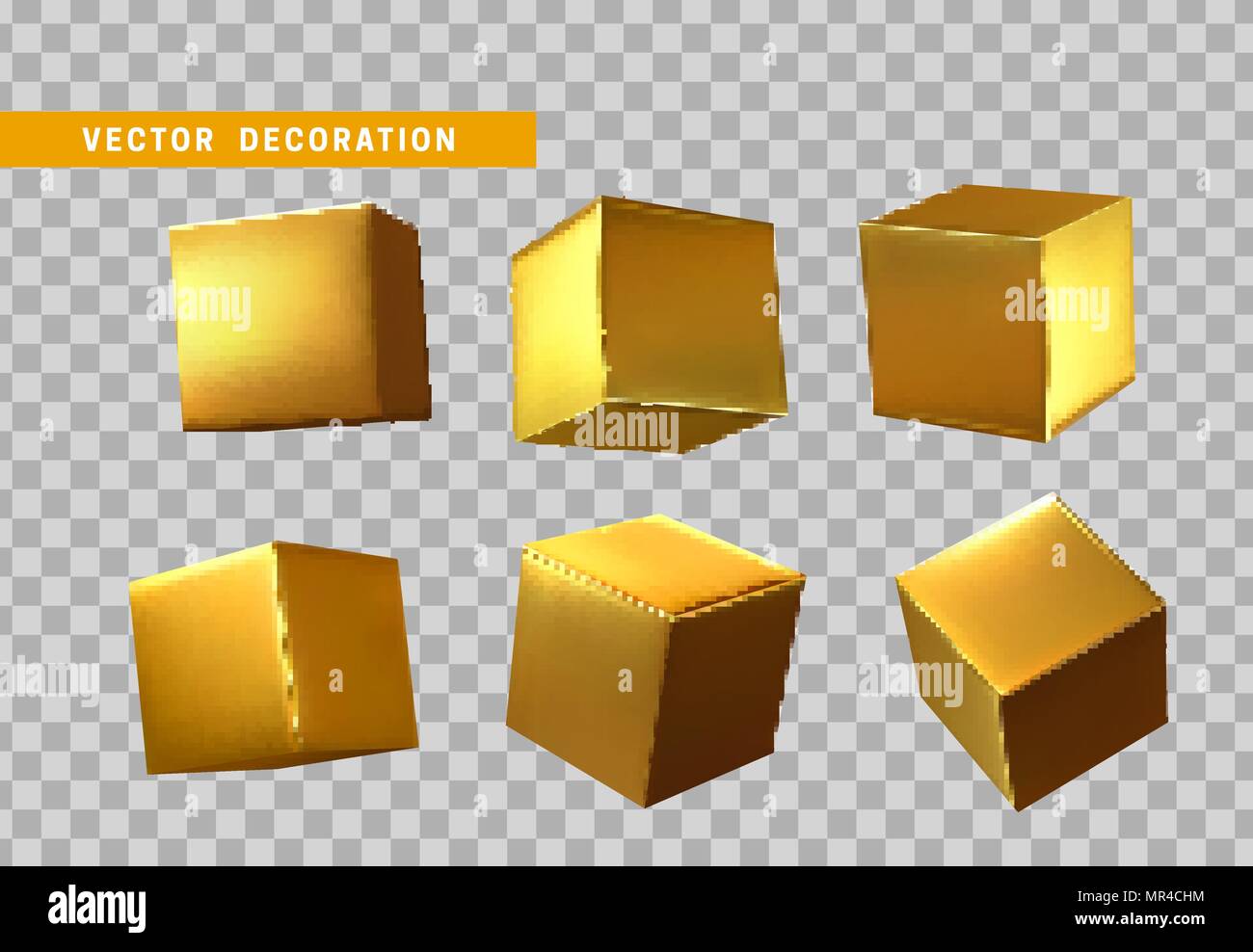 Design element set in shape of 3d cubes gold color. Square ...