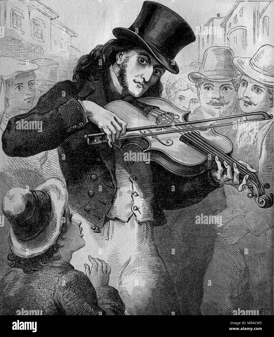 Paganini as a Street Musician Stock Photo