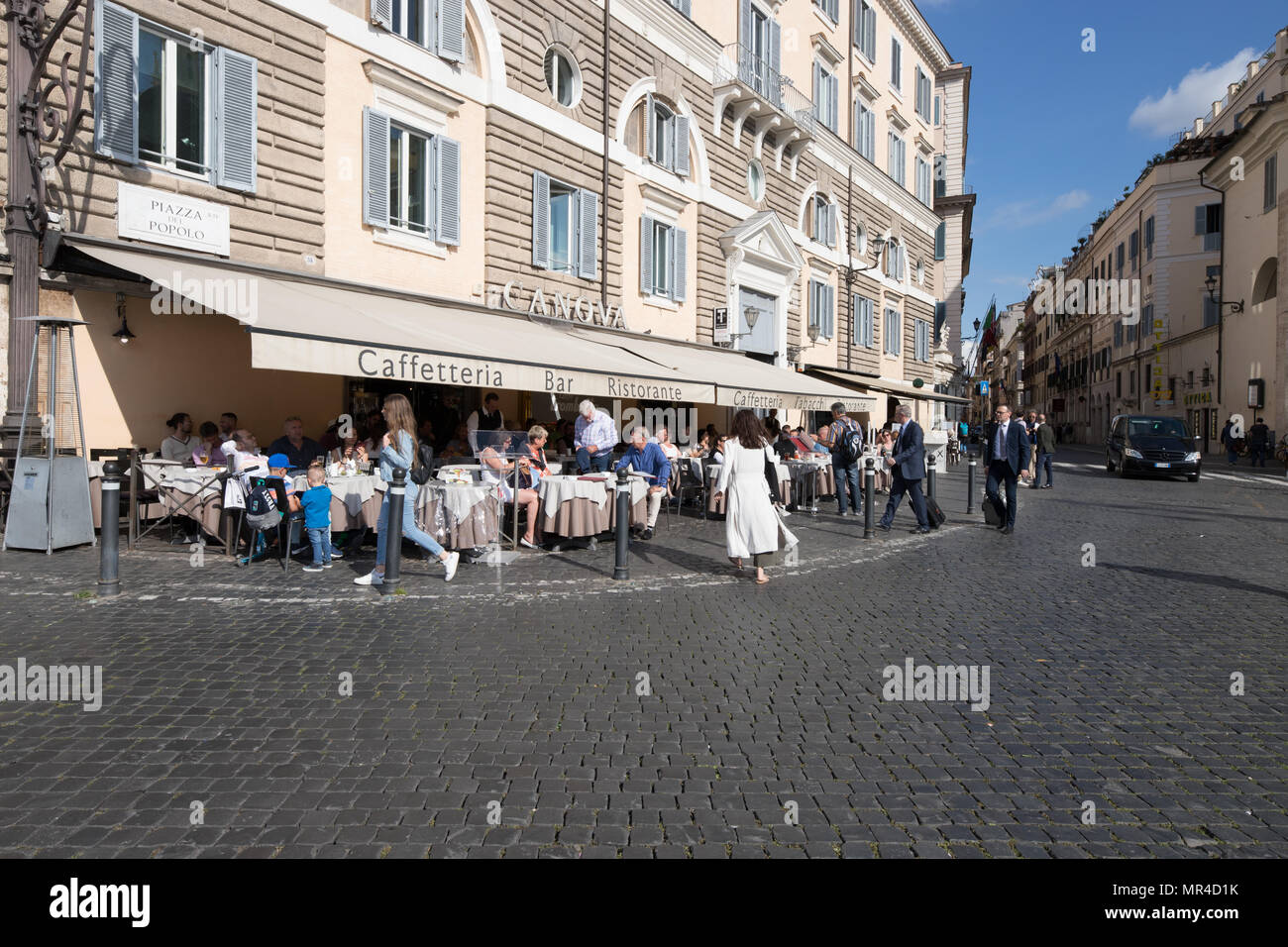Rome Italy, CANOVA Bar restaurant, people tourists sitting terrace in the street. Stock Photo