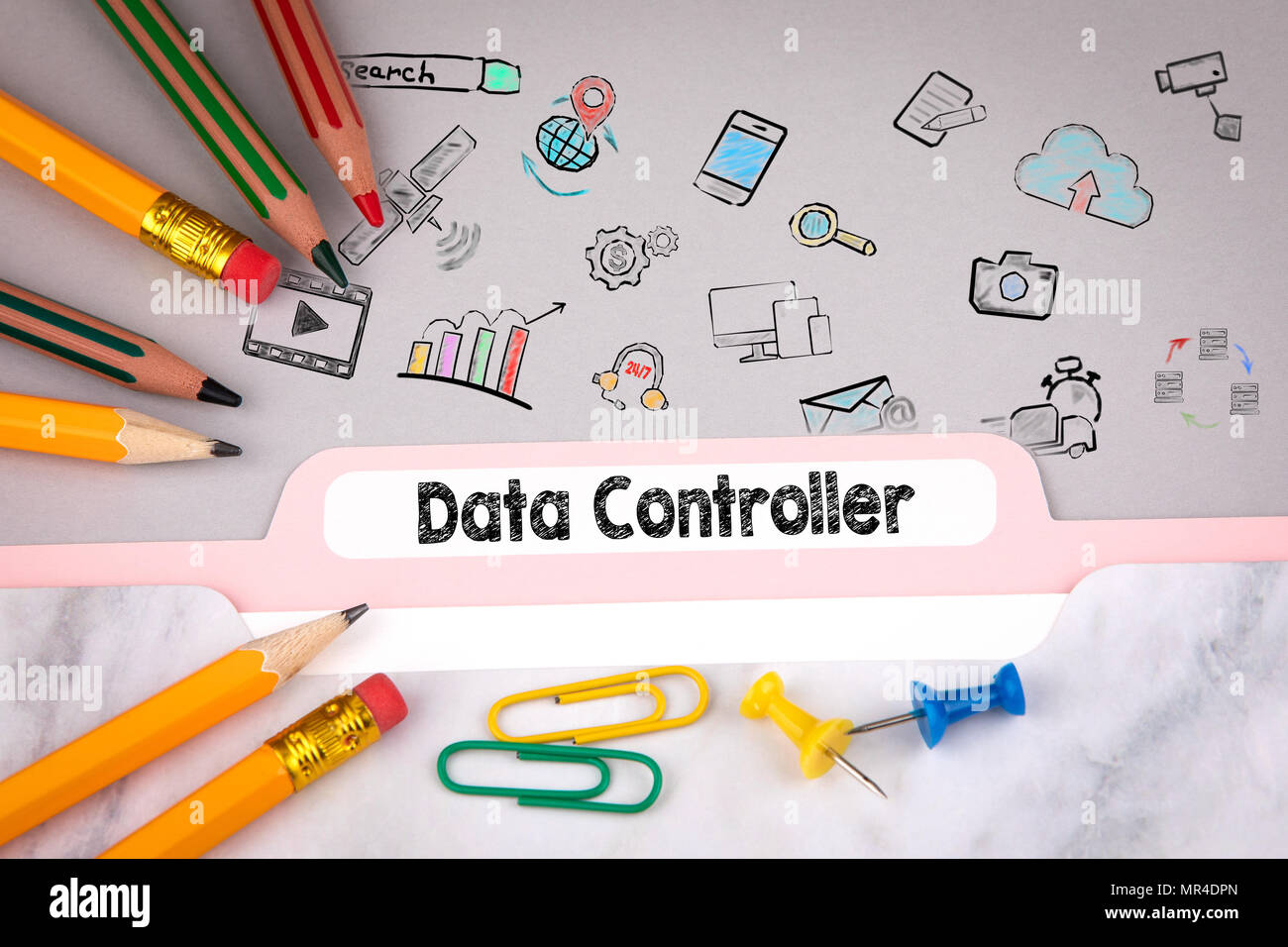 Data Controller concept, illustration and icons. Folder Register on ...