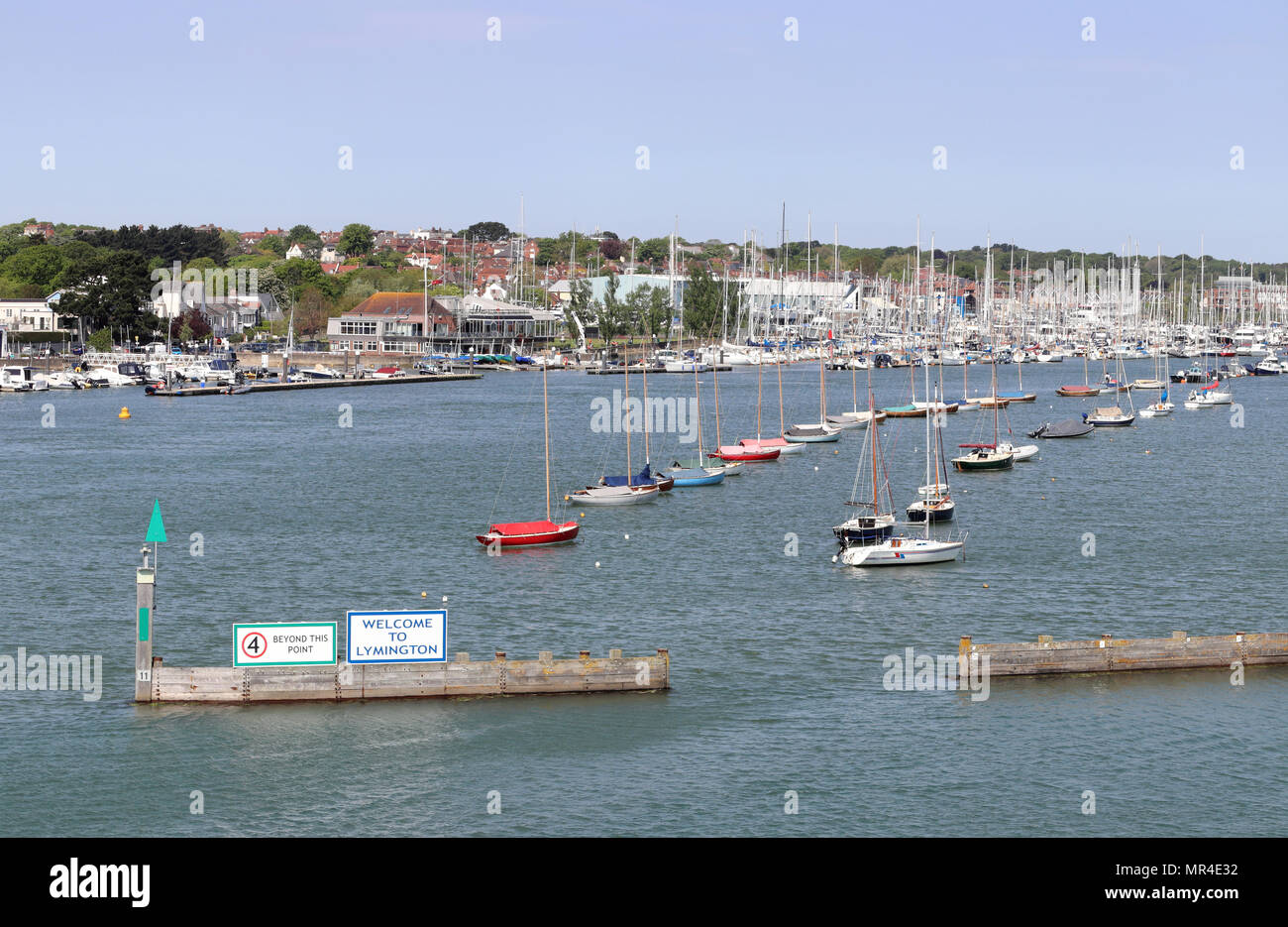 Anchored Yachts at Lymington Harbour in Hampshire, England Stock Photo
