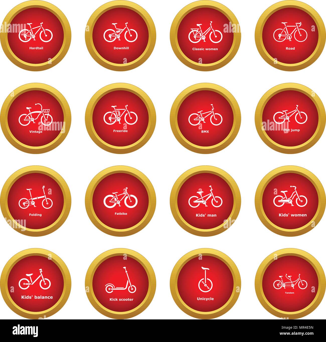 Bicycle types icons set, simple style Stock Vector
