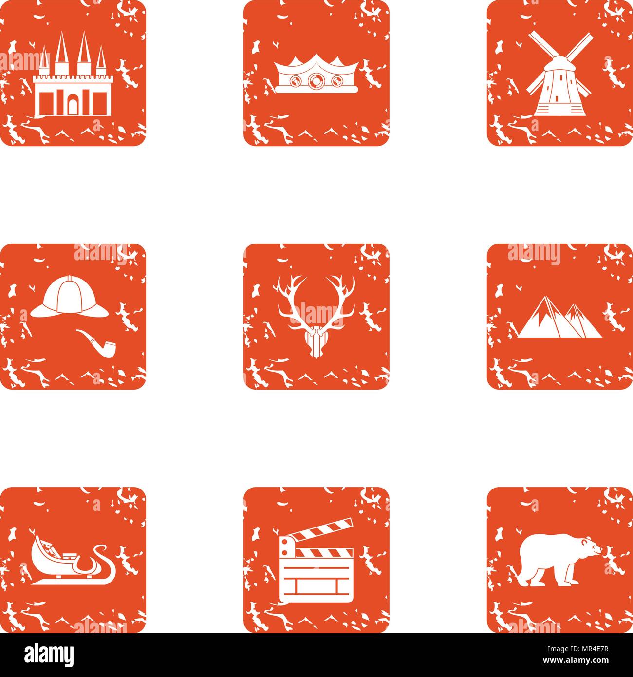 Polar icons set, grunge style Stock Vector