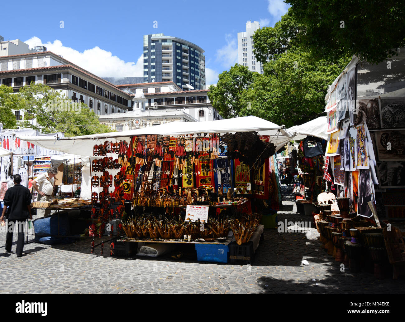 Souvenir shops on Greenmarket Square in Cape Town's city center Stock