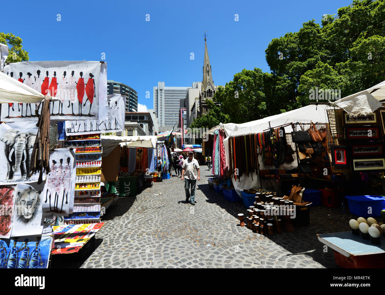 Souvenir shops on Greenmarket Square in Cape Town's city center Stock