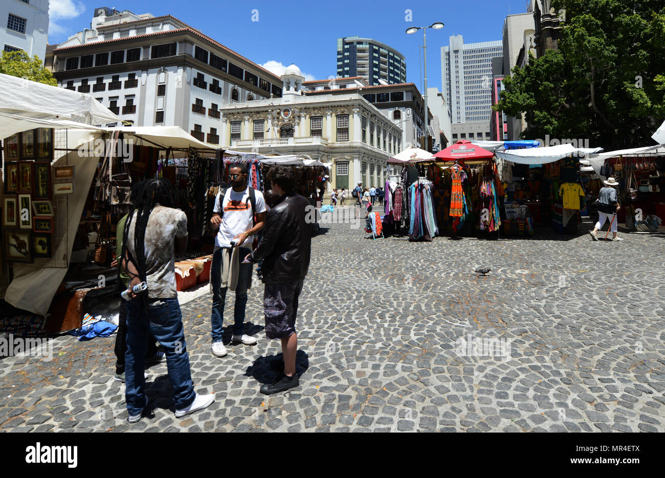 Souvenir shops on Greenmarket Square in Cape Town's city center Stock