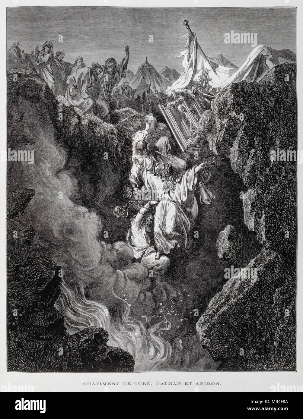 The Death Of Korah Dathan And Abiram Illustration From The Dore Bible 1866 In 1866 French Artist And Illustrator Gustave Dore 1832 1883 Published A Series Of 241 Wood Engravings For A New
