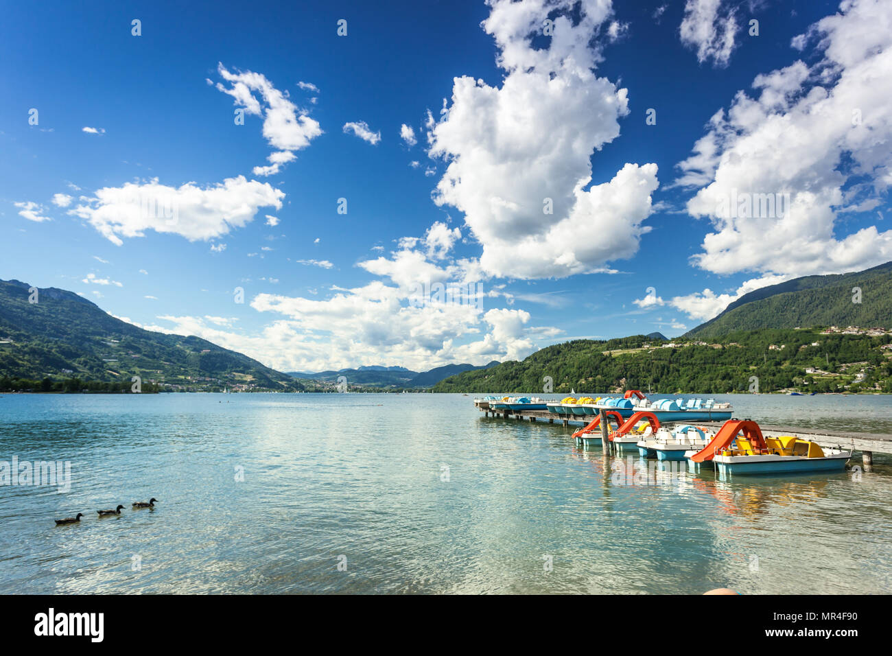 Caldonazzo lake with vintage catamarans Stock Photo