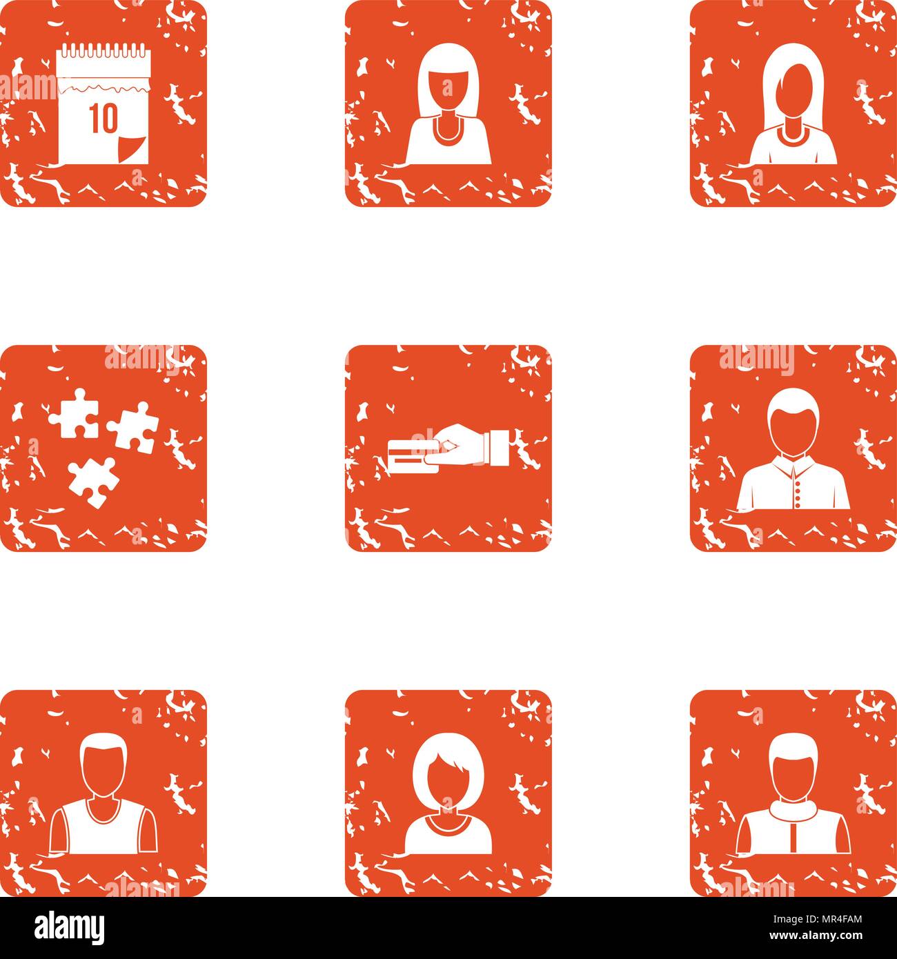 Human nature icons set, grunge style Stock Vector