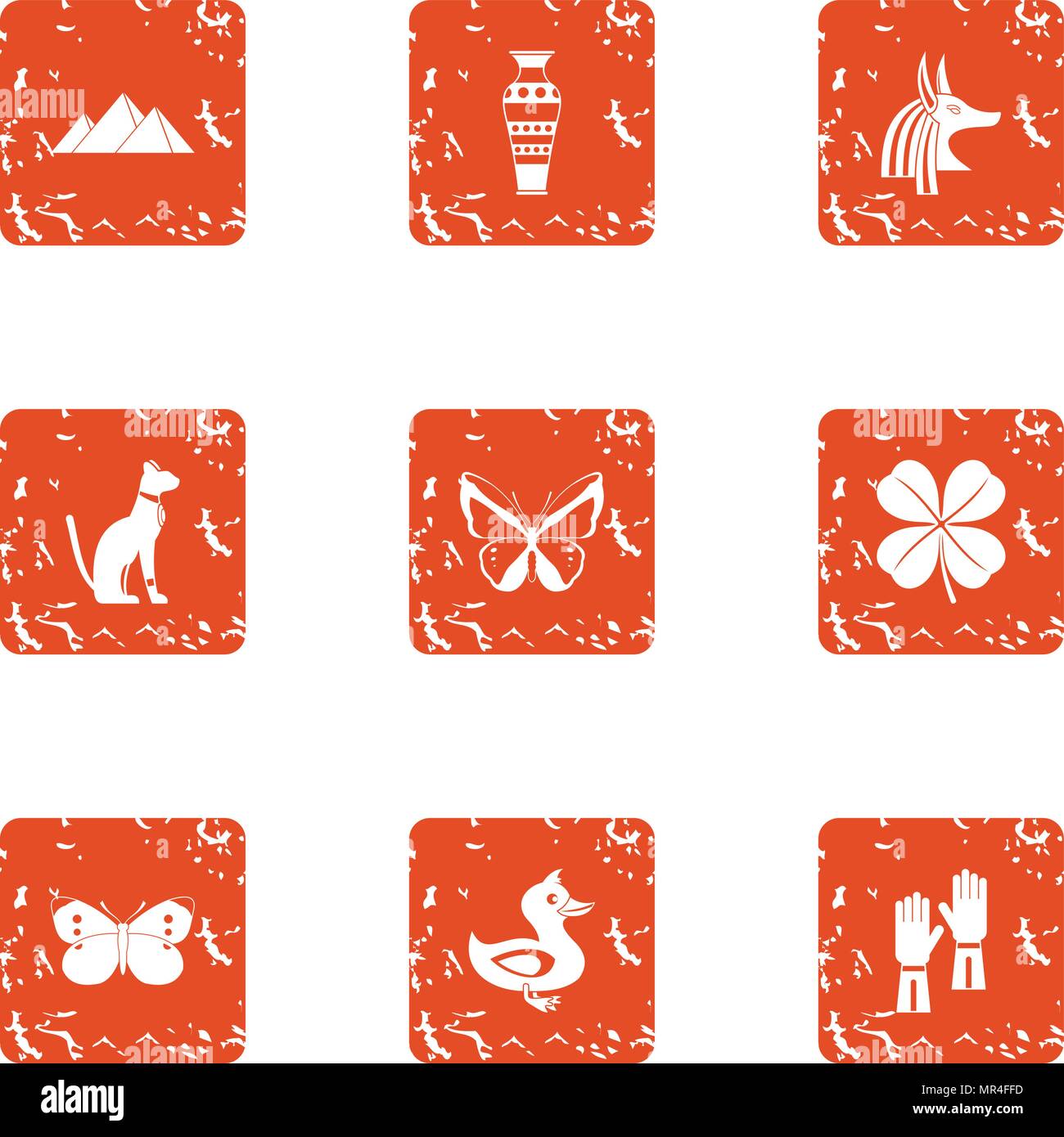Feline icons set, grunge style Stock Vector