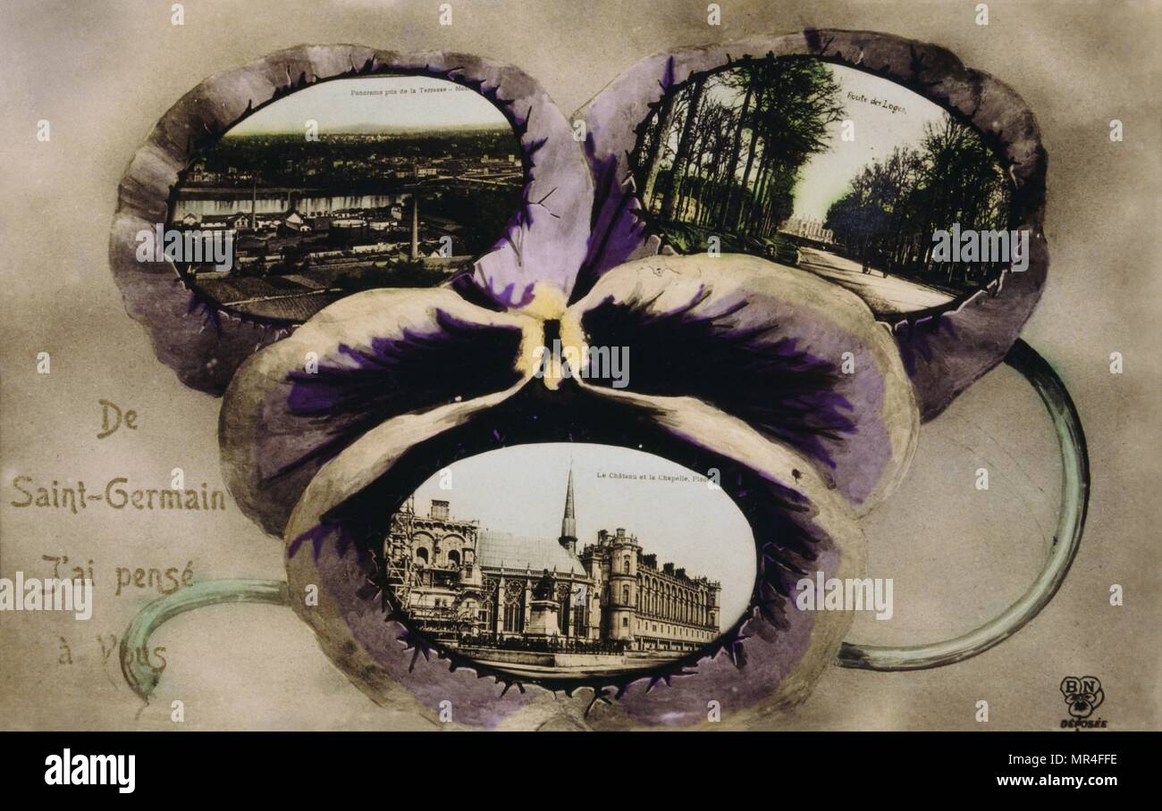 French postcard with images of flowers 1900 Stock Photo