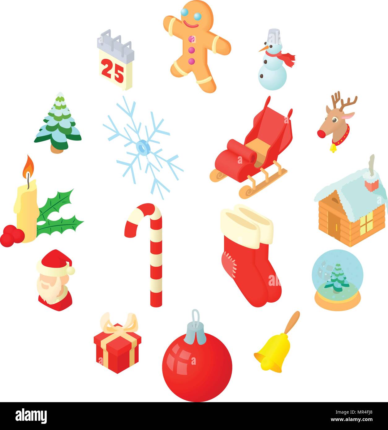 Christmas icons set, isometric 3d style Stock Vector