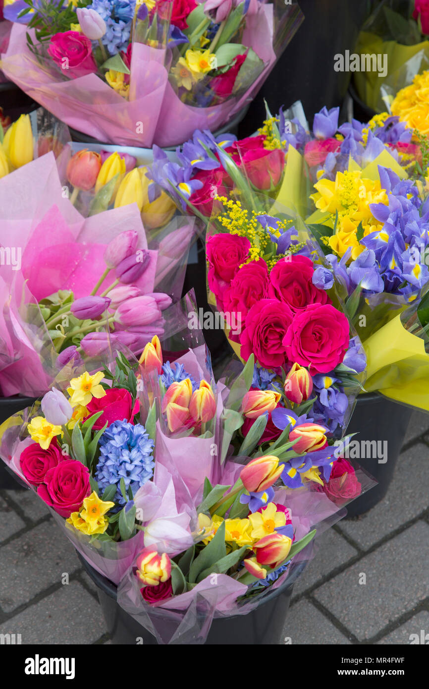 Red Roses and Tulips on Market Stall Stock Photo - Alamy