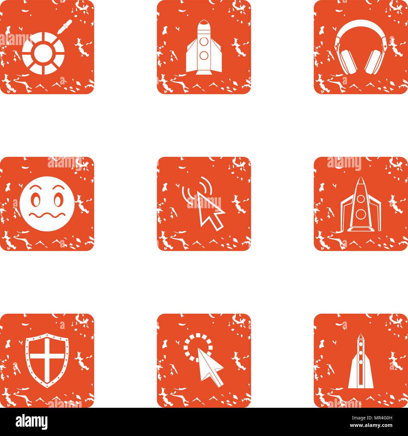 Rocket child icons set, grunge style Stock Vector