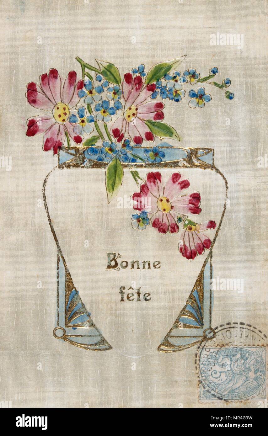 French postcard with floral elements 1900 Stock Photo