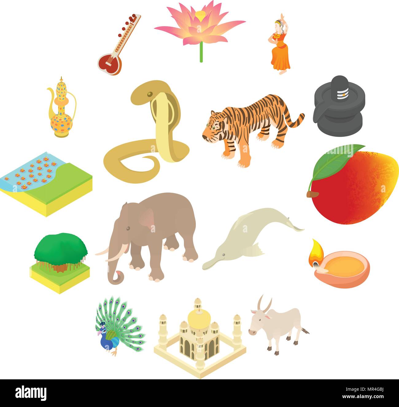 India icons set, isometric 3d style Stock Vector