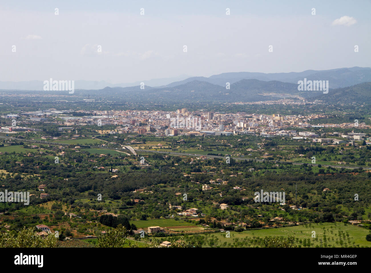 INCA town hi view, from Puig santa Magdalena, Mallorca Spain Stock Photo