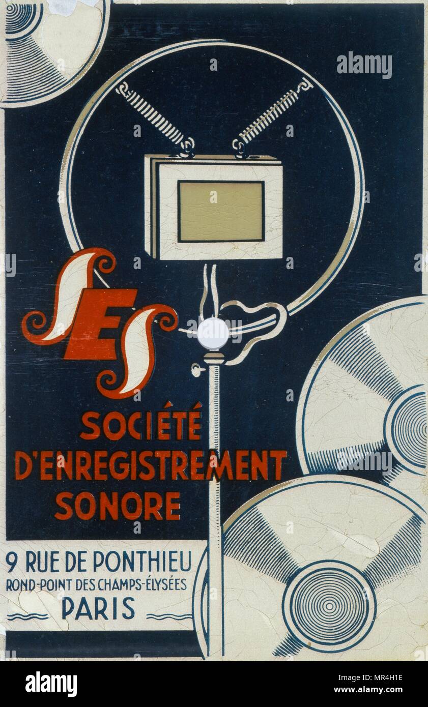 poster for the French society for recorded sound, depicting a microphone 1900 Stock Photo