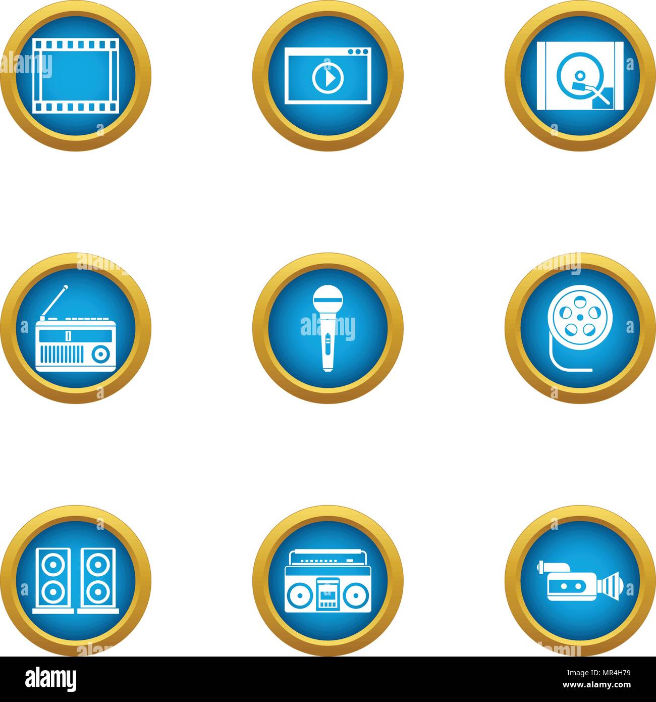 Private cinema icons set, flat style Stock Vector