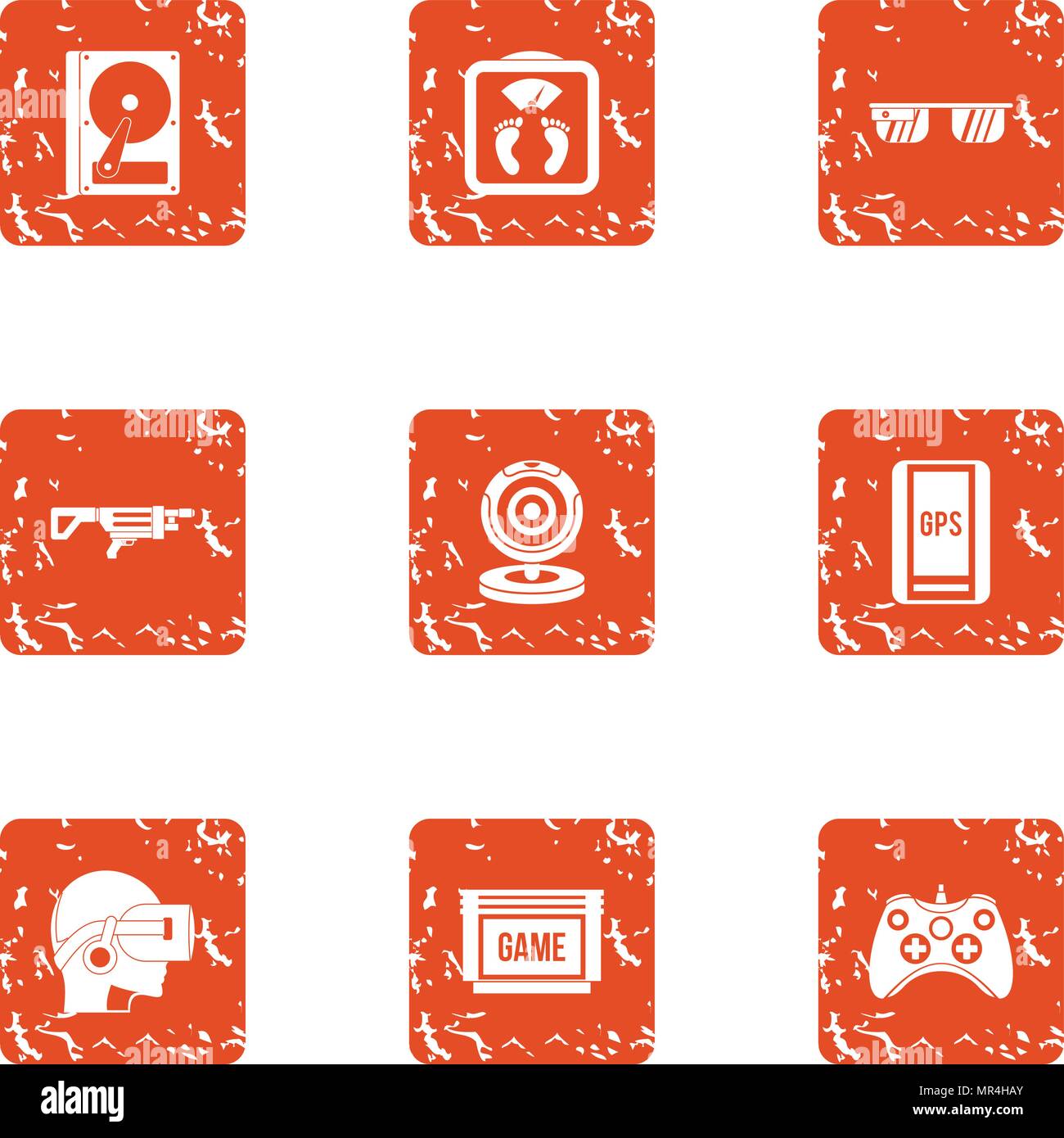 Game over icons set, grunge style Stock Vector
