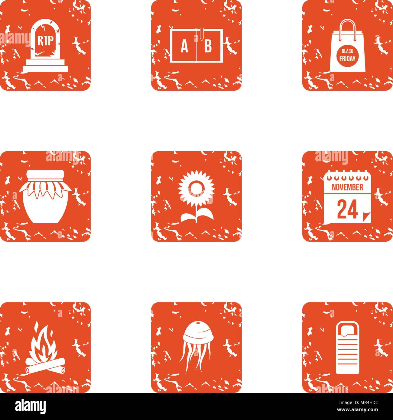 Magic rest icons set, grunge style Stock Vector