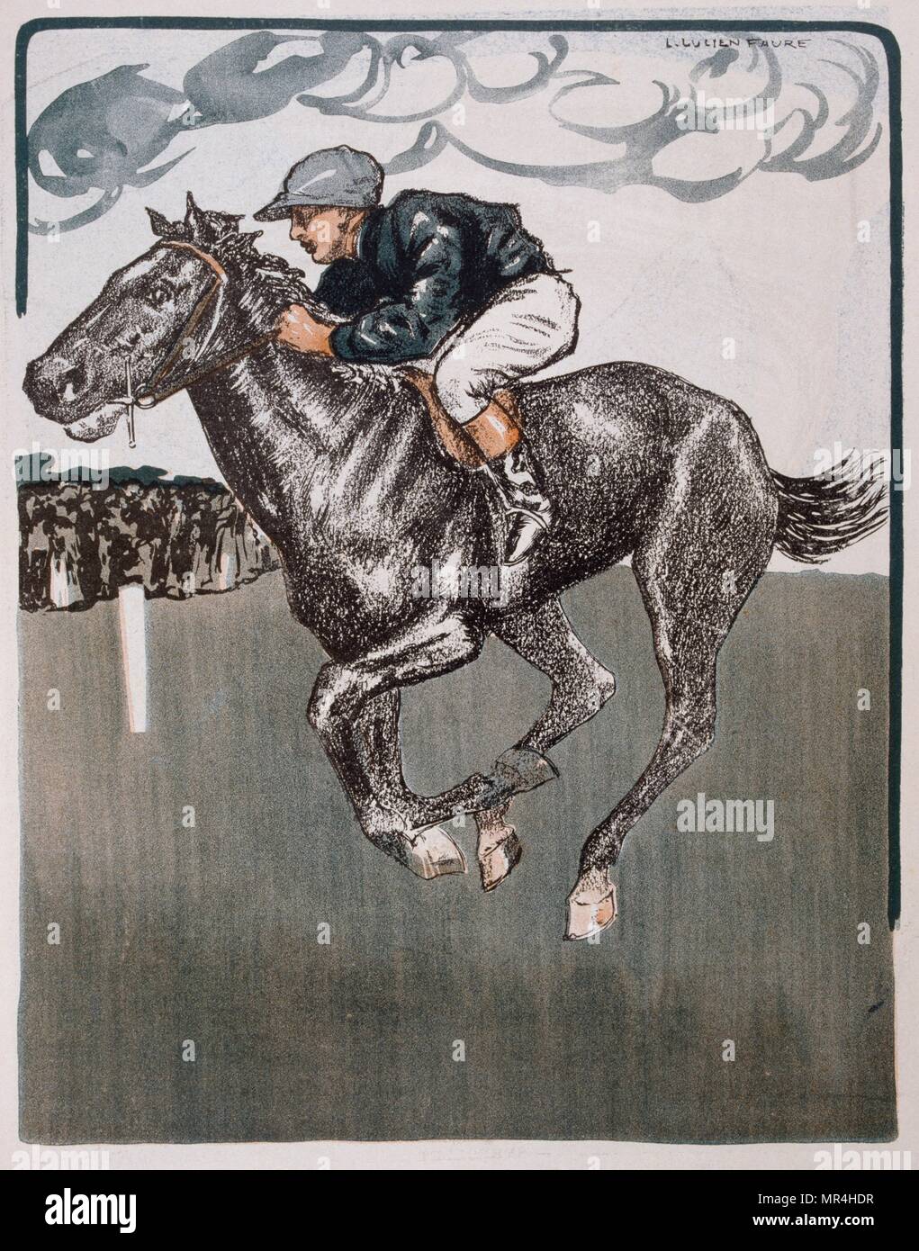 The French horse 'Hippisme' ridden by the Jockey G. STERN 1902 Stock Photo
