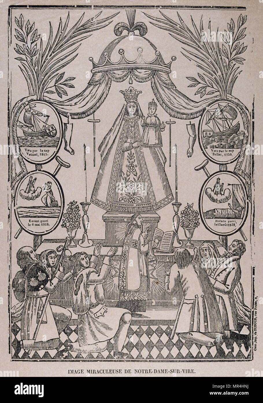 Dutch 19th century illustration showing the coronation of the Virgin Mary  with Jesus. Circa 1820 Stock Photo