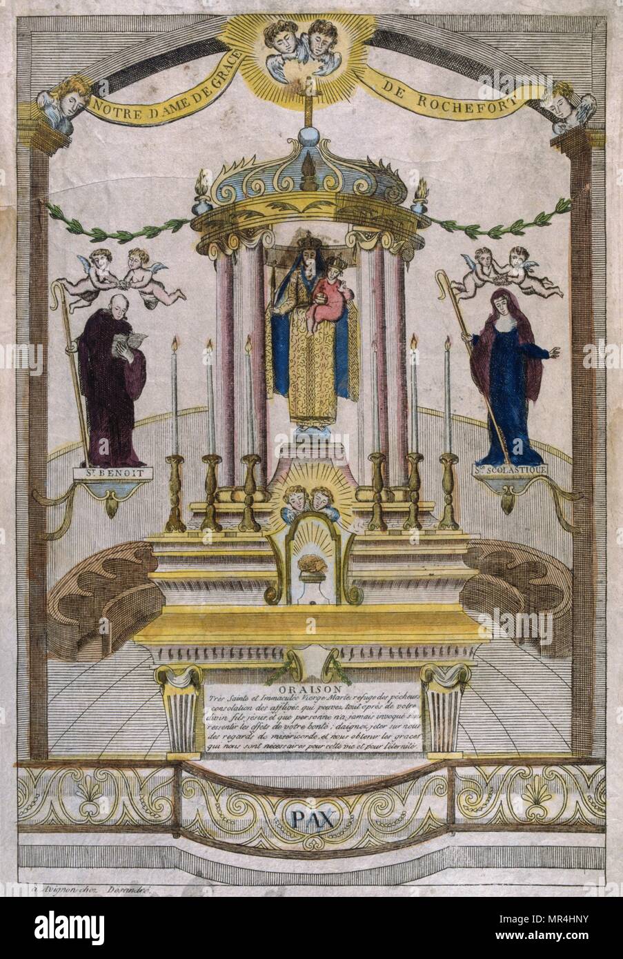19th century, French, illustration, showing the coronation of the Virgin Mary  with Jesus. Circa 1820 Stock Photo