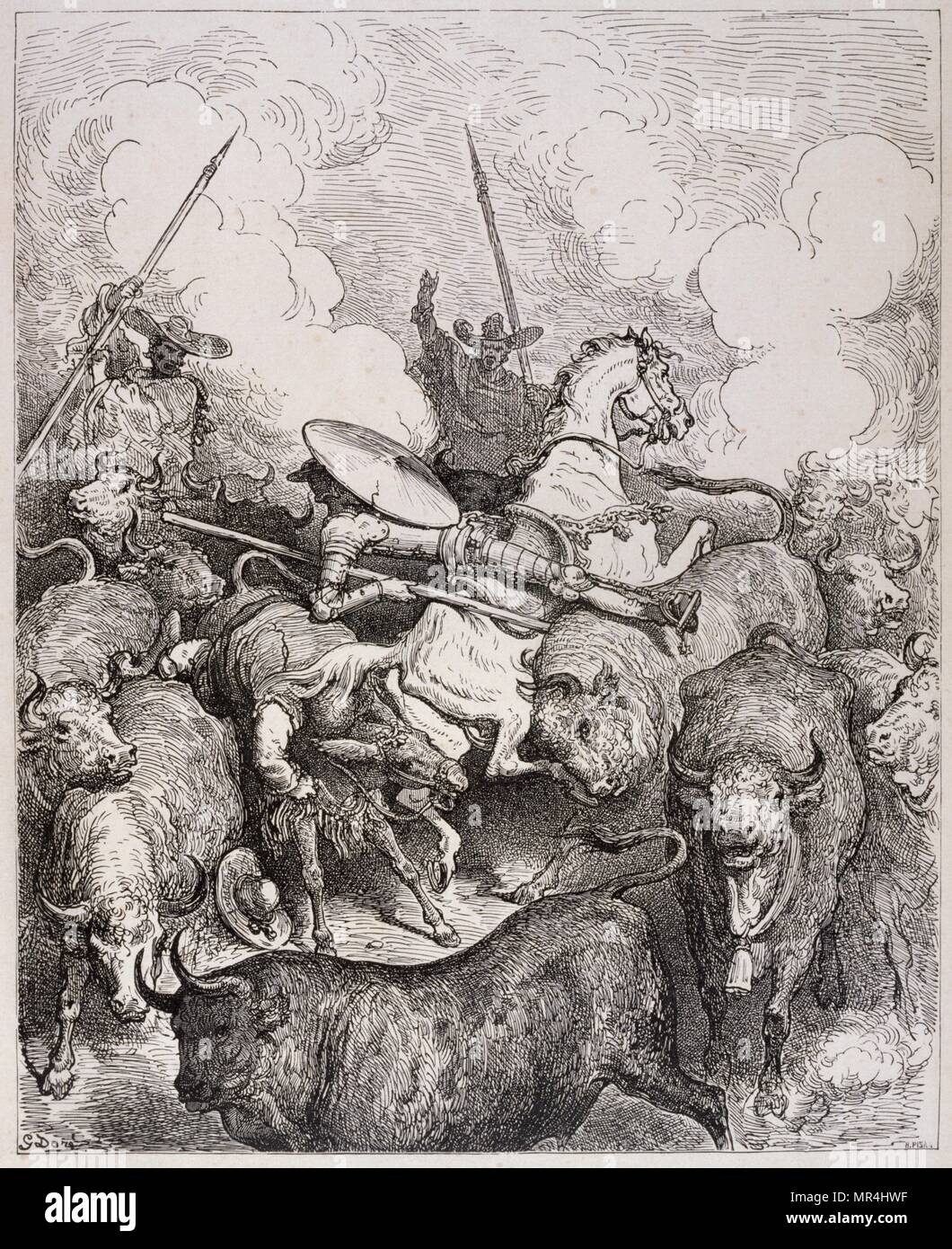 Drawing depicting Don Quixote' the Spanish literary hero with Sancho Panza by Gustav Dore. 1875 Stock Photo