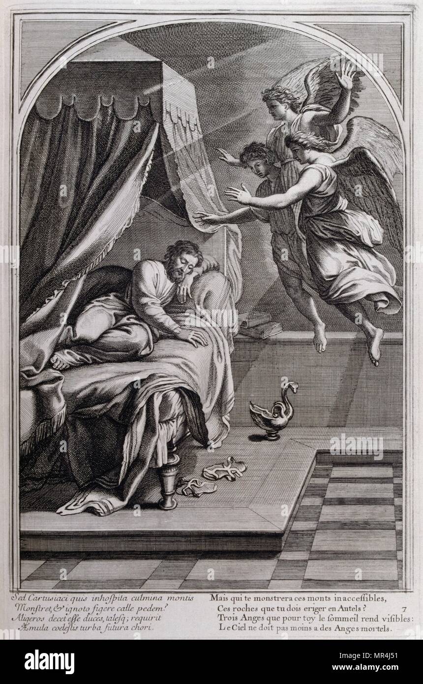 Illustration from 'La vie de St. Bruno, fondateur de l'ordre des Chartreux' Paris 1660. after the paintings of Eustache Le Sueur and engraved by Francois Chauveau Stock Photo