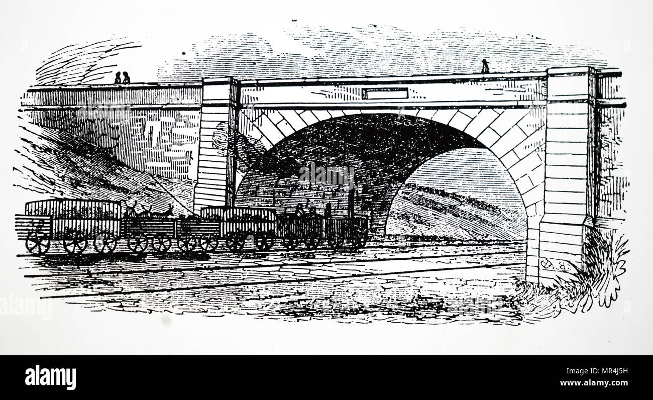 Illustration depicting a cattle train on the Liverpool and Manchester Railway. Dated 19th century Stock Photo