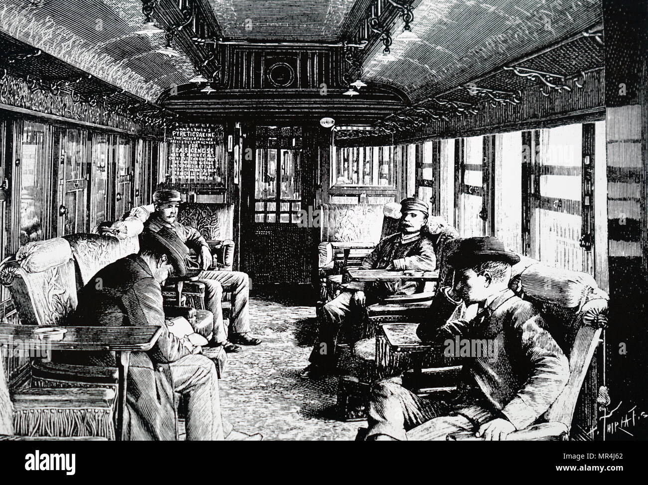 Illustration depicting the saloon car of Compagnie internationale des wagons-lits. Dated 19th century Stock Photo