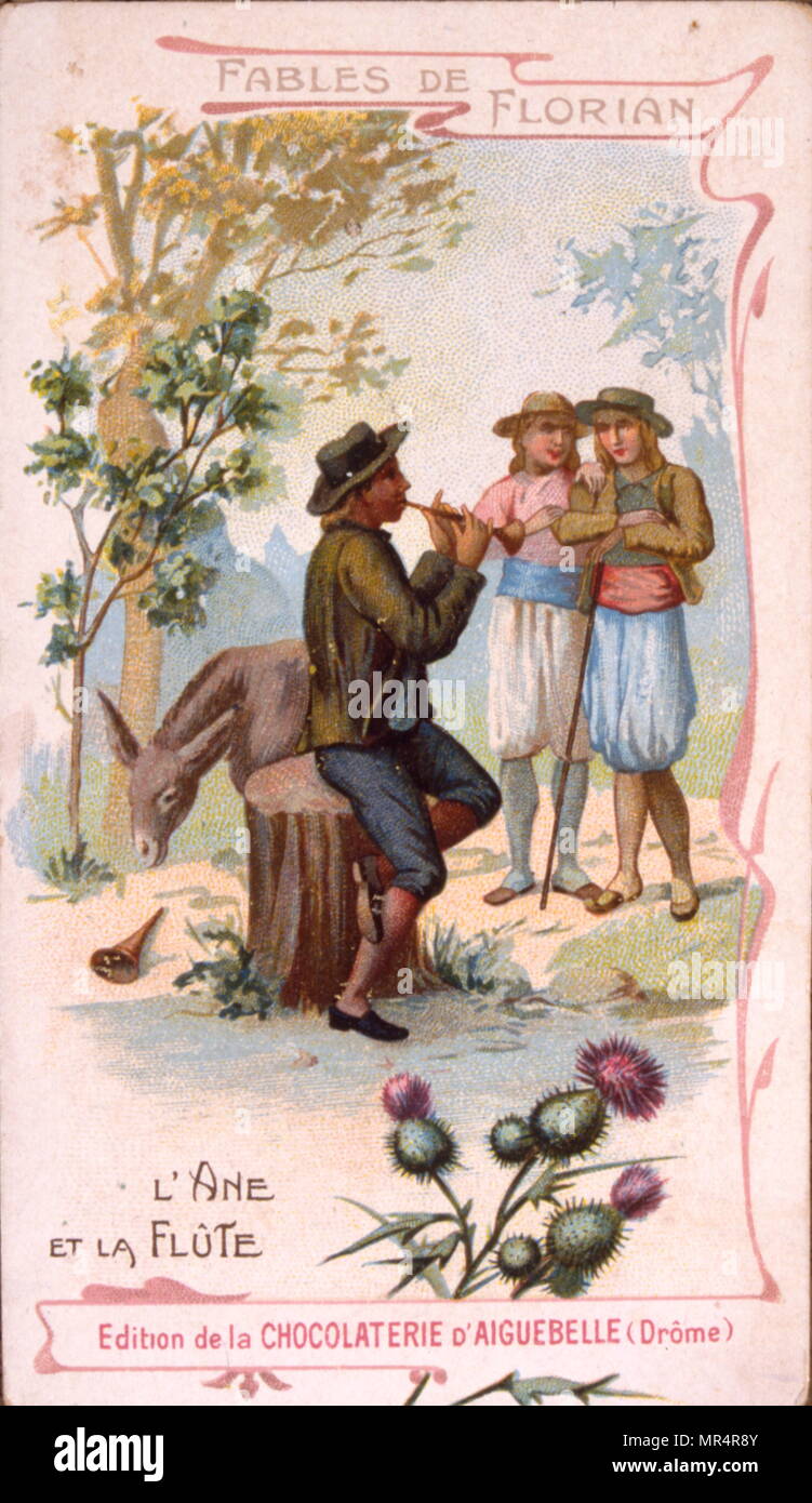 Illustration of a shepherd with a flute from the Fables of Florian 1802.  Jean-Pierre Claris de Florian (1755 – 1794 in Sceaux) was a French poet and  romance writer Stock Photo - Alamy