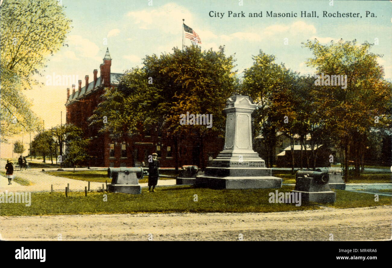 Civil War Monument and Masonic Temple at Rochester, Pennsylvania USA